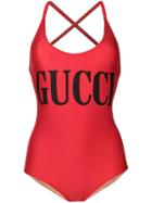 Gucci Logo Printed Swimsuit - Red