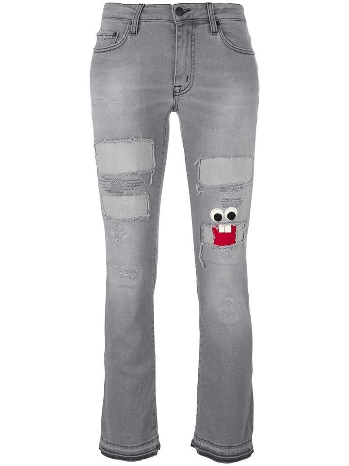 +people Face Patch Bootcut Jeans, Women's, Size: 25, Grey, Cotton/spandex/elastane