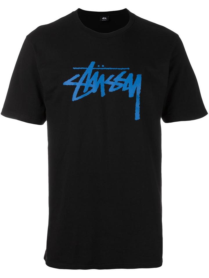 Stussy Logo Print T-shirt, Men's, Size: Large, Black, Cotton