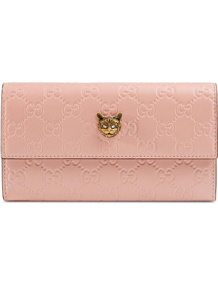 Gucci Gucci Signature Continental Wallet With Cat - Pink