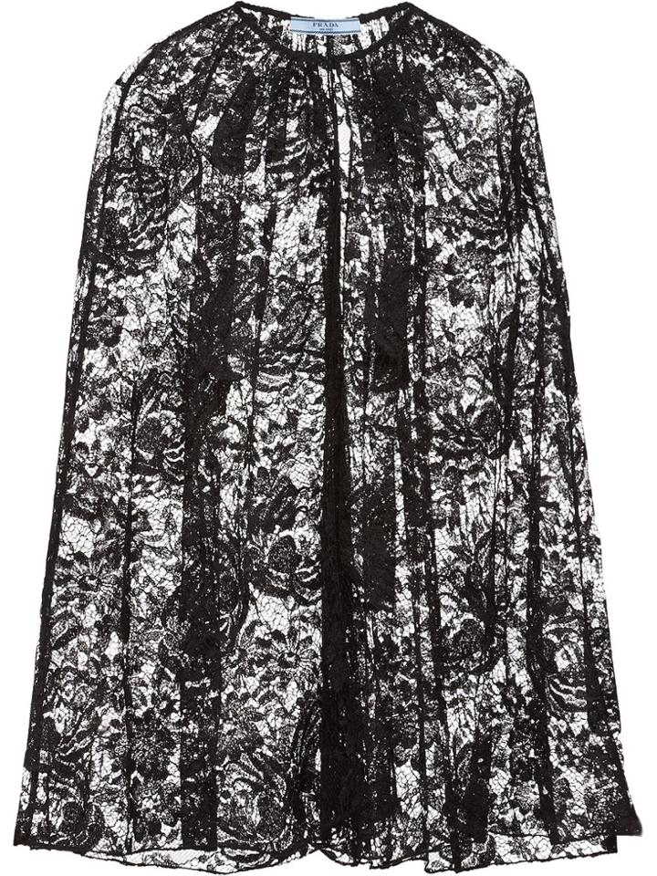 Prada Peony Motif Lace Cape - Black