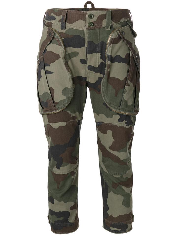 Faith Connexion Camouflage Print Cropped Pants, Size: Medium, Green, Cotton