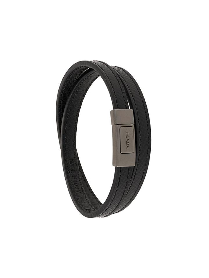 Prada Leather Wrap Bracelet - Black