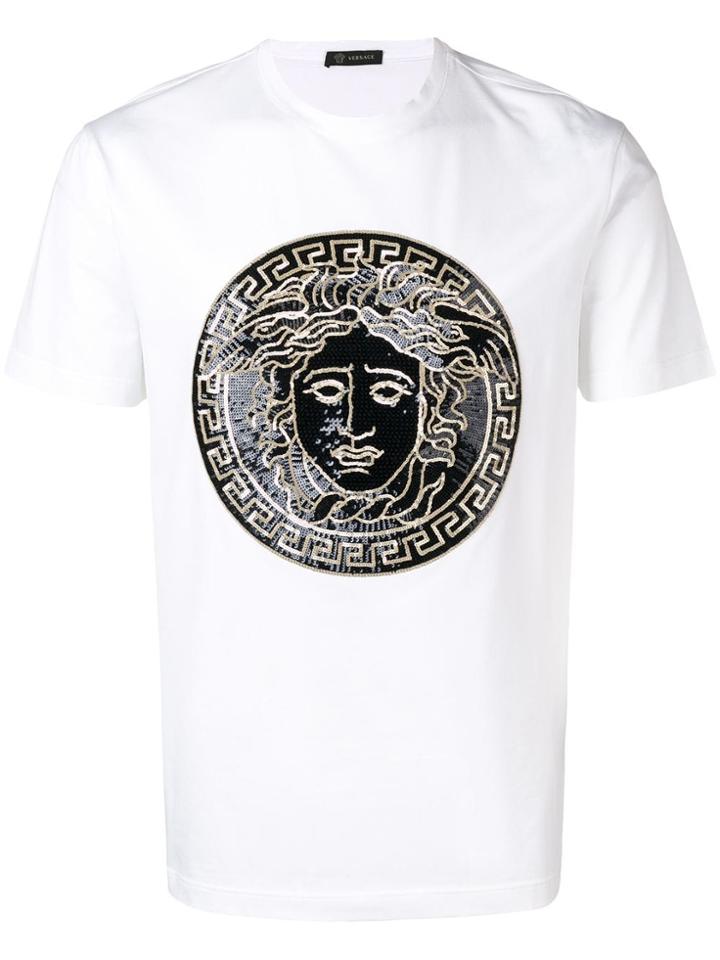 Versace Medusa Sequin Embellished T-shirt - White