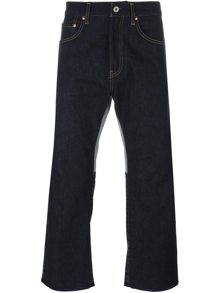 Junya Watanabe Comme Des Garçons Man Colour Block Loose Fit Jeans, Men's, Size: Medium, Blue, Cotton/polyurethane/wool