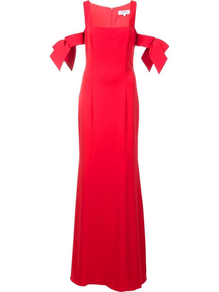 Badgley Mischka Off-shoulders Detailing Dress, Women's, Size: 8, Red, Polyester/spandex/elastane