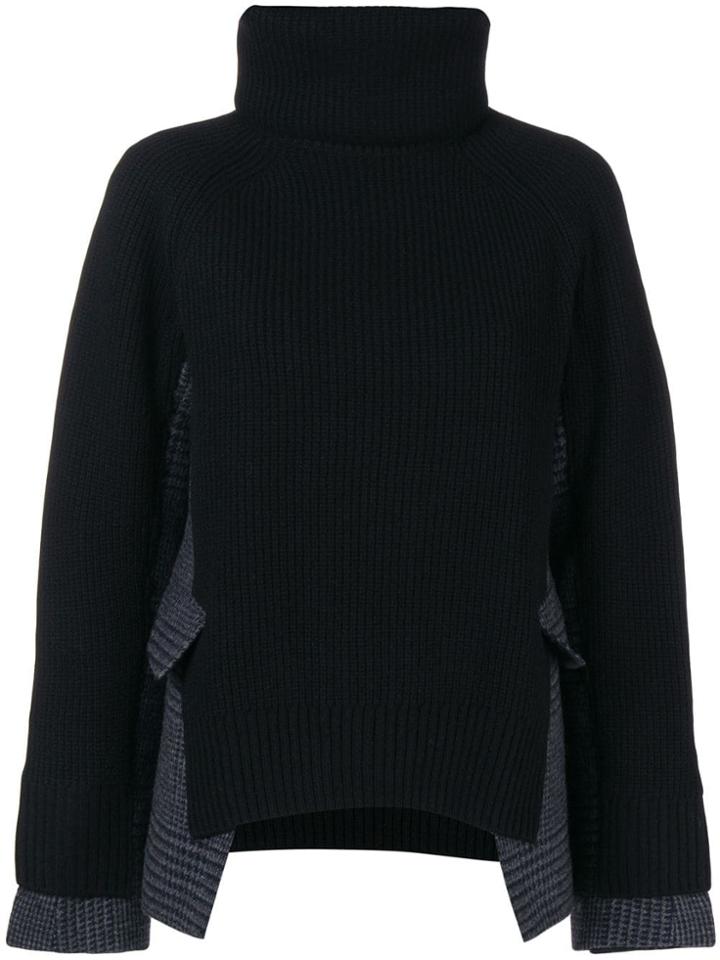 Sacai Funnel Neck Hybrid Jumper - Black