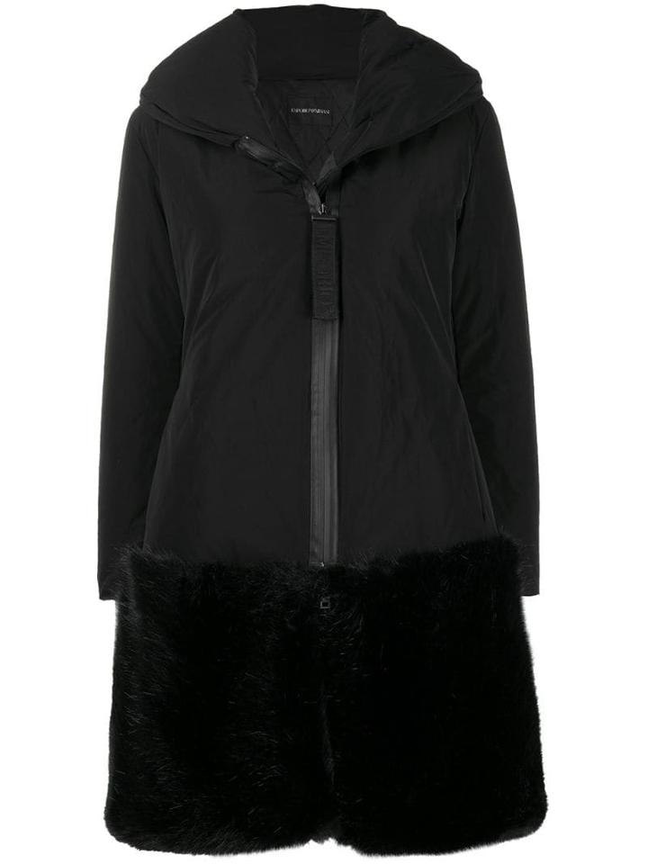 Emporio Armani Faux Fur Hem Shell Coat - Black