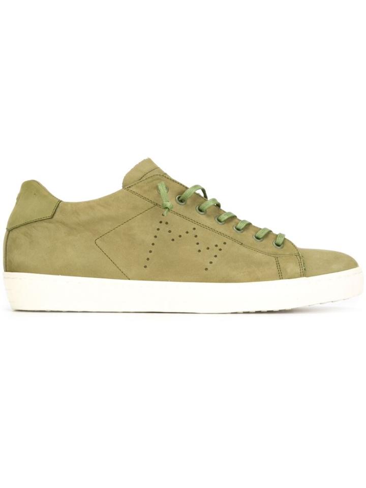 Leather Crown Lace-up Sneakers, Men's, Size: 44, Green, Nubuck Leather/leather/cotton/rubber
