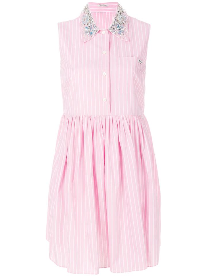 Miu Miu Embellished Pinstripe Shirt Dress - Pink & Purple