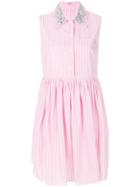 Miu Miu Embellished Pinstripe Shirt Dress - Pink & Purple