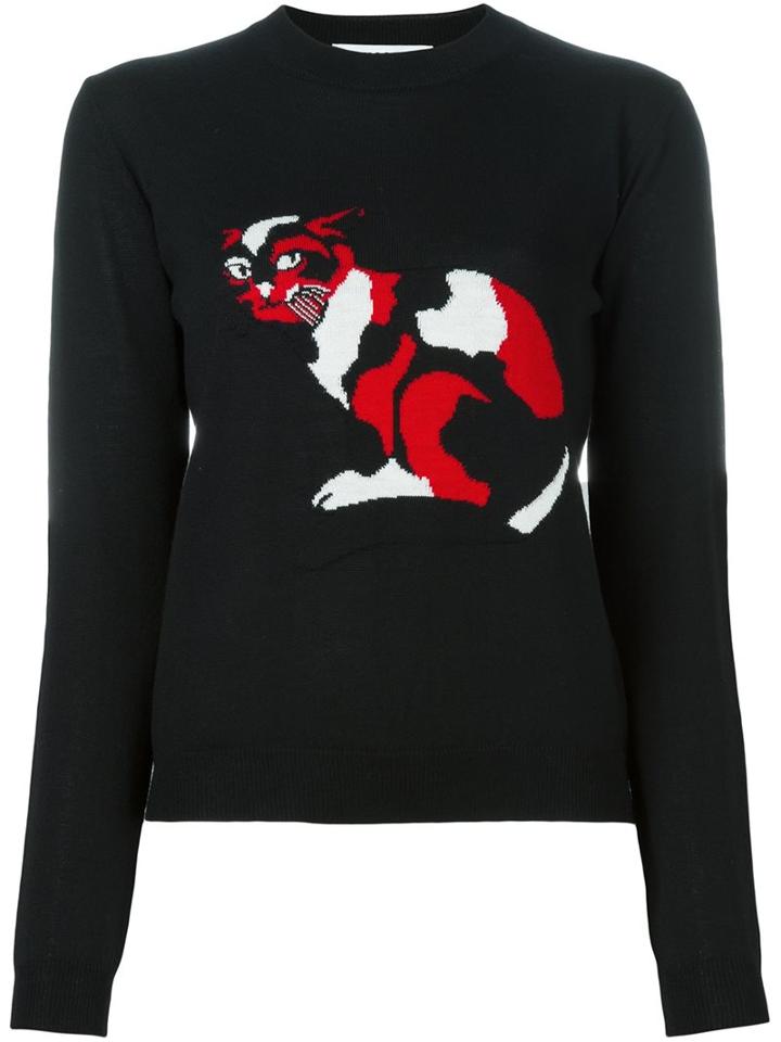 Msgm Cat Intarsia Jumper, Women's, Size: Small, Black, Cotton/virgin Wool