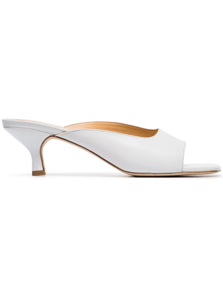 By Far White Kosara 50 Leather Open Toe Mules