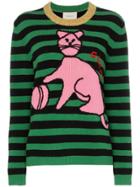 Gucci Cat And Baseball Stripe Wool Jumper - Green