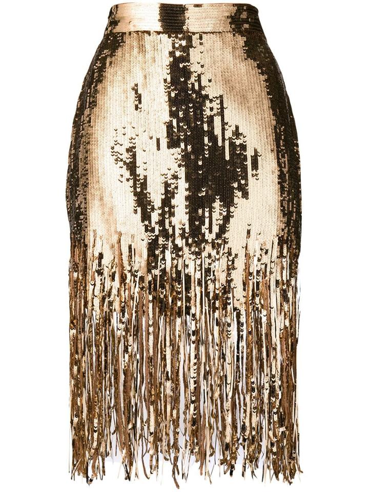 Msgm Shredded Sequin Skirt - Gold