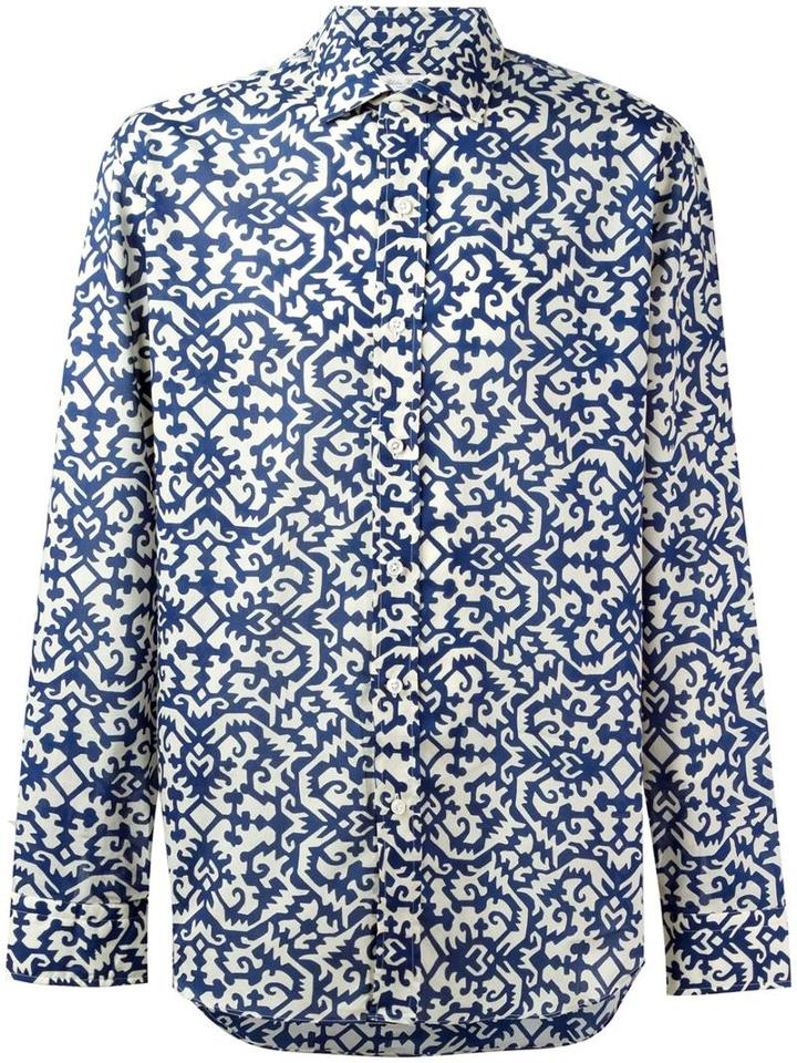 Salvatore Piccolo Printed Sport Shirt, Men's, Size: 43, Blue, Cotton