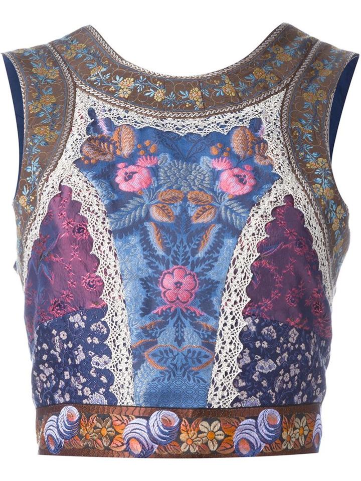 Etro Patchwork Laced Tie Back Tank Top