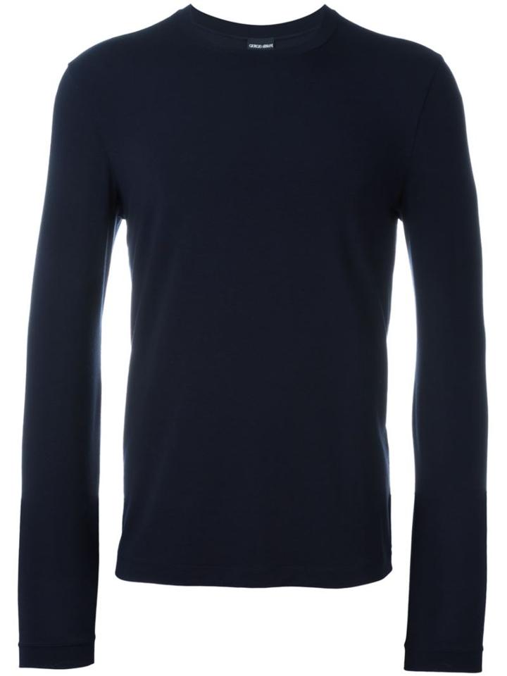Giorgio Armani Long Sleeve T-shirt, Men's, Size: 52, Blue, Viscose/spandex/elastane