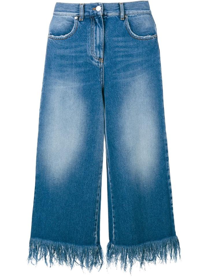 Msgm Denim Culottes With Fringed Hems