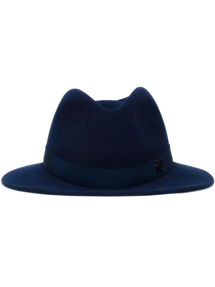 Maison Michel Classic Fedora Hat, Women's, Size: L, Blue, Cotton/viscose/rabbit Fur Felt
