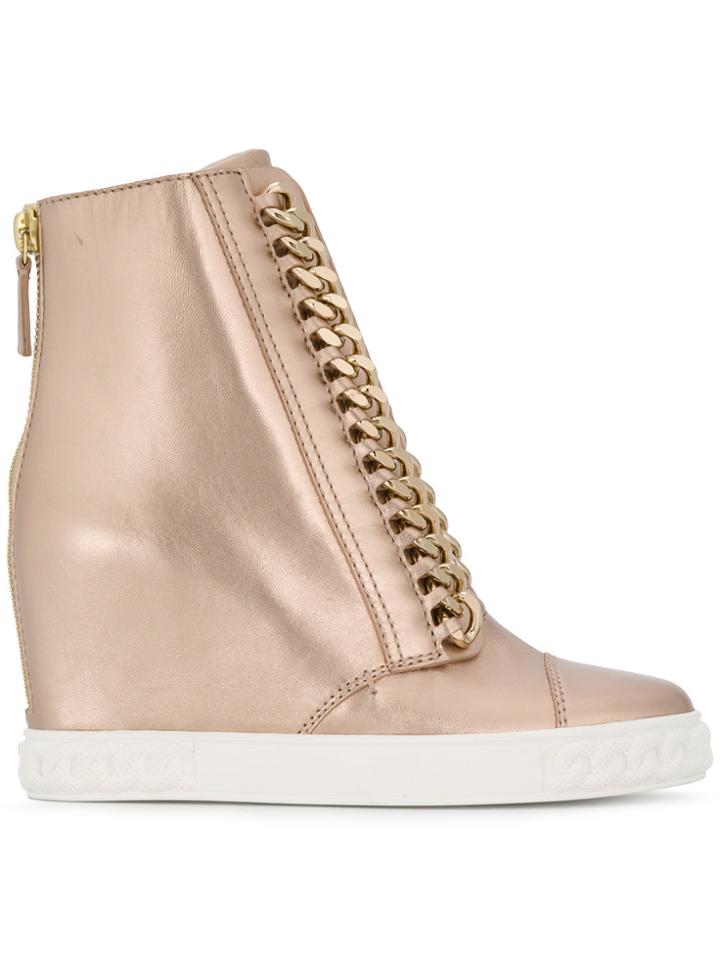 Casadei Chain-trimmed Wedge Sneakers - Nude & Neutrals