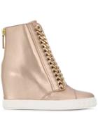 Casadei Chain-trimmed Wedge Sneakers - Nude & Neutrals