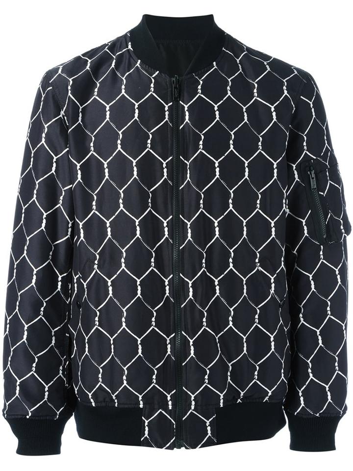 Undercover Printed Bomber Jacket, Men's, Size: 3, Black, Silk/cotton/polyester