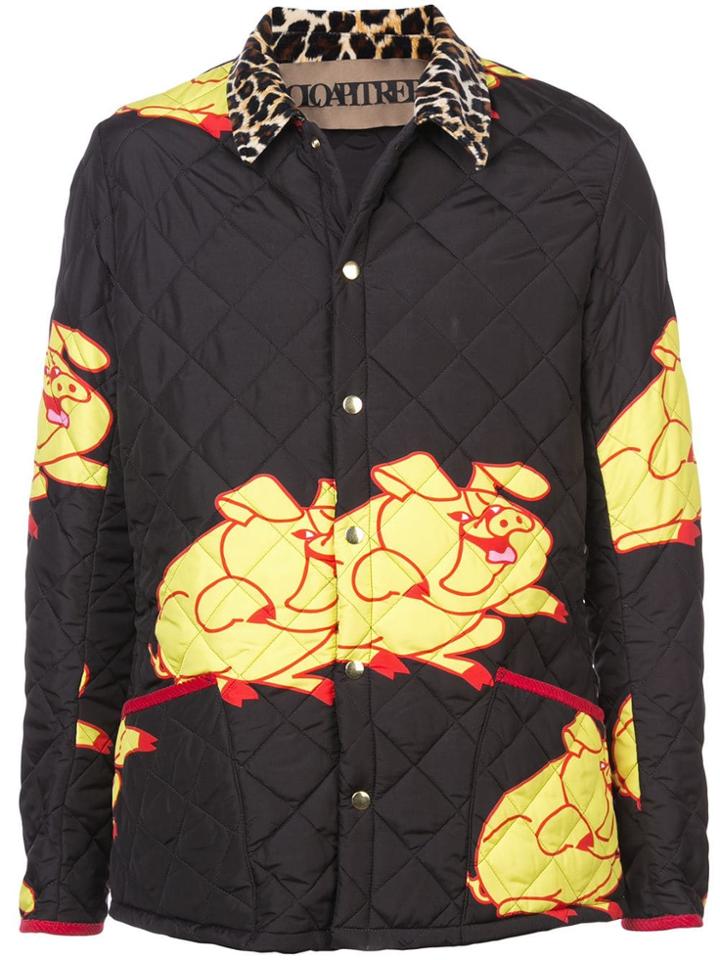 Oloapitreps Pork Print Quilted Jacket - Black