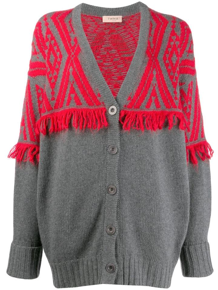 Twin-set Fringe Detail Cardigan - Red