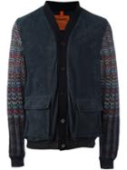 Missoni Contrast Sleeve Padded Jacket, Men's, Size: Large, Blue, Lamb Skin/nylon/wool