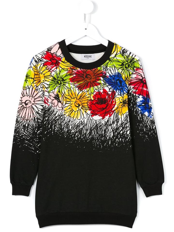 Moschino Kids Floral Print Sweatshirt Dress, Girl's, Size: 8 Yrs, Black