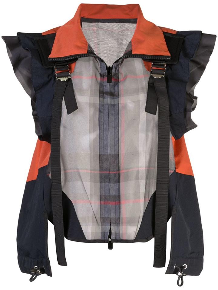 Sacai Buckled Paneled Checked Shirt - Blue