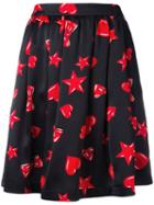 Moschino Heart Print Skater Skirt, Women's, Size: 44, Black, Silk/acetate/viscose