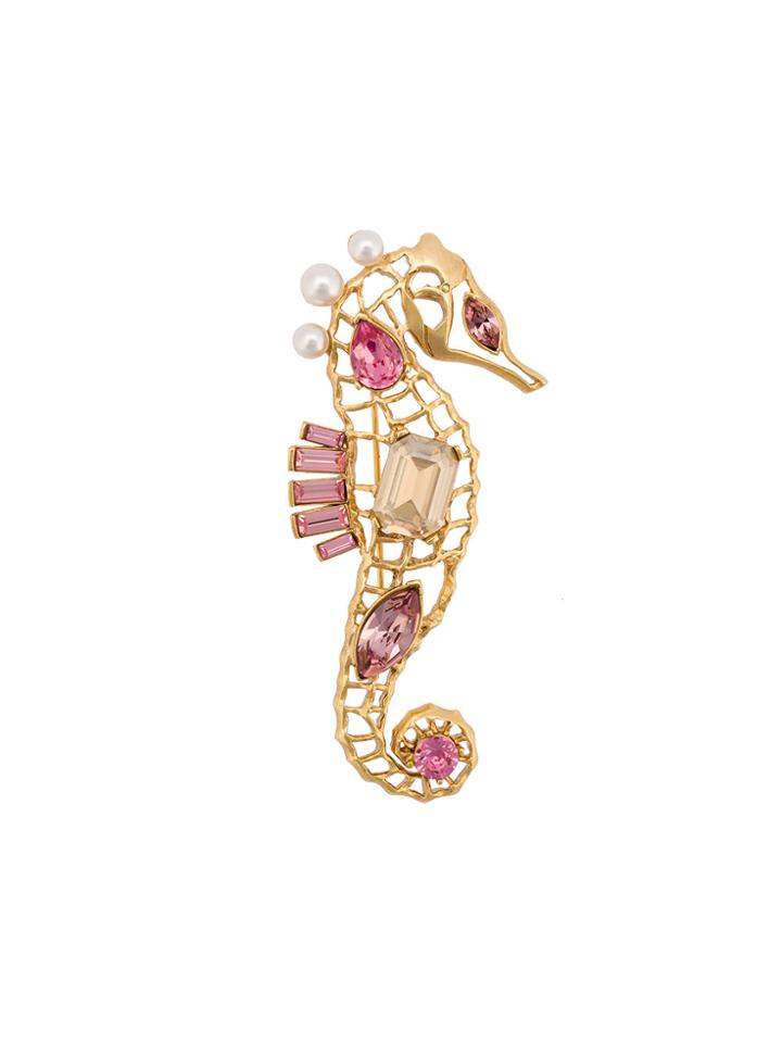 Oscar De La Renta Seahorse Crystal Brooch - Metallic