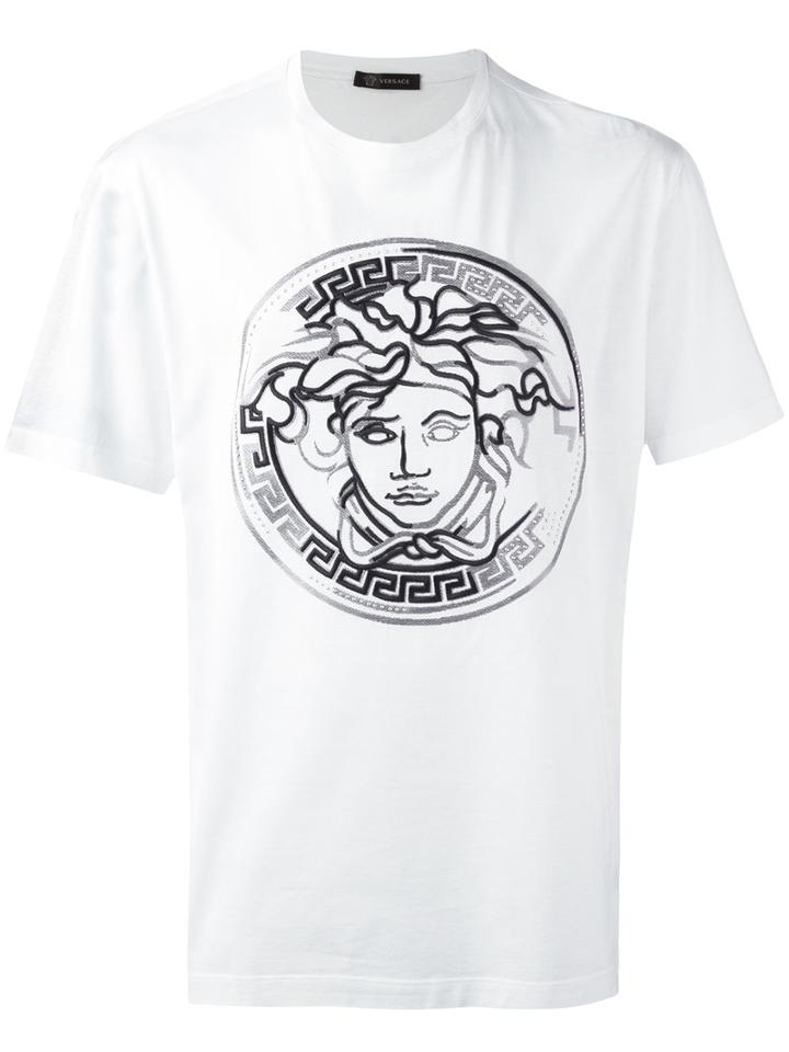 Versace Medusa T-shirt, Men's, Size: Medium, White, Leather/rubber