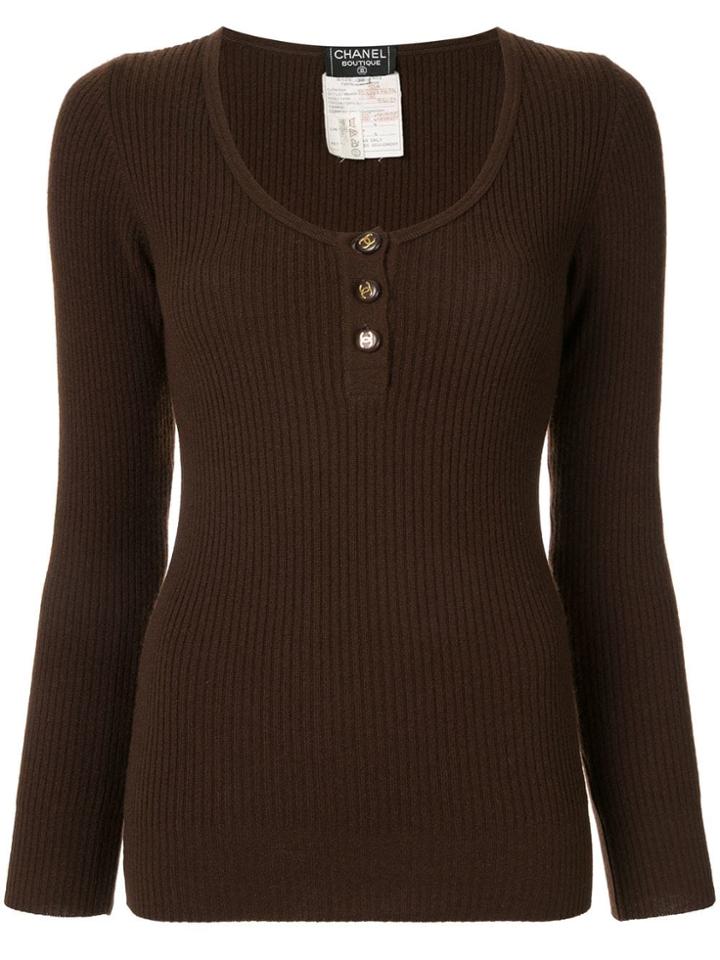 Chanel Vintage Longsleeve Sweater Knit Top - Brown