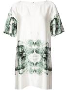 Thomas Wylde Printed Ruffle Sleeve Shift Dress - White