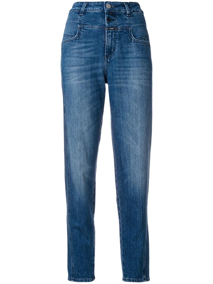 Closed Cropped High Waisted Trousers - Blue