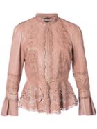 Roberto Cavalli - Peplum Jacket - Women - Silk/leather - 44, Pink/purple, Silk/leather