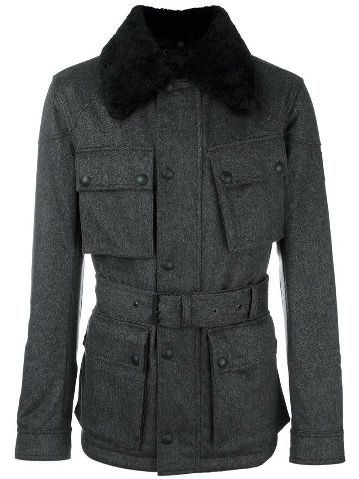 Belstaff Collar Detail Military Jacket, Men's, Size: 52, Grey, Sheep Skin/shearling/nylon/polyester/virgin Wool