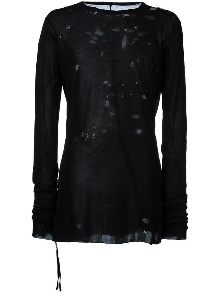 Unravel Distressed Long Sleeve T-shirt, Men's, Size: Large, Black, Cotton/viscose