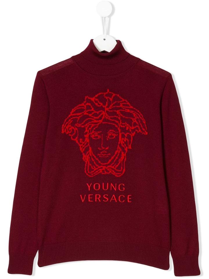 Young Versace Teen Medusa Logo Intarsia Jumper - Red