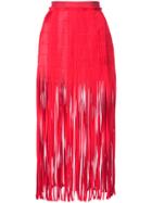 Monse Fringe Midi Skirt - Red