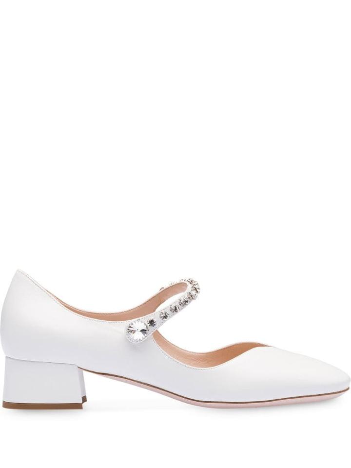 Miu Miu Embellished Strap 35mm Pumps - White