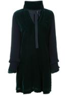 Sacai Knitted Sleeve Velvet Dress, Women's, Size: 2, Green, Cupro/rayon/wool