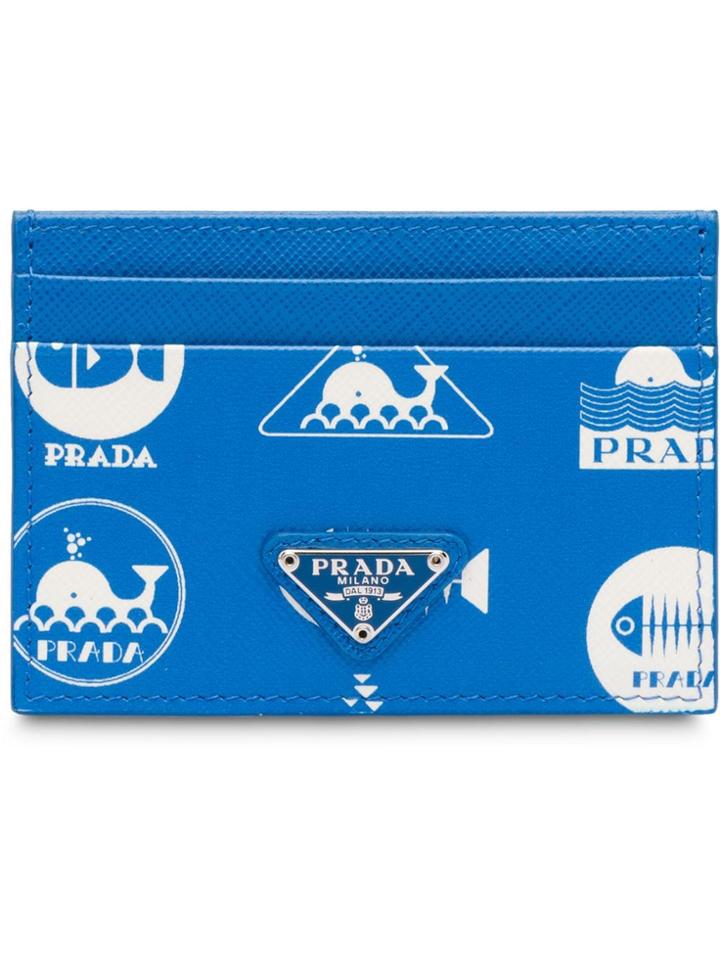 Prada Printed Saffiano Cardholder - Blue