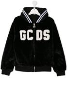 Gcds Kids Teen Faux Fur Zip Front Hoodie - Black