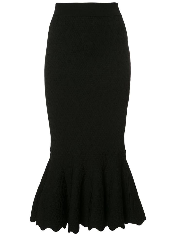 Jonathan Simkhai Ruffled Hem Mid Skirt, Women's, Size: Large, Black, Rayon/nylon/spandex/elastane