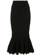 Jonathan Simkhai Ruffled Hem Mid Skirt, Women's, Size: Large, Black, Rayon/nylon/spandex/elastane