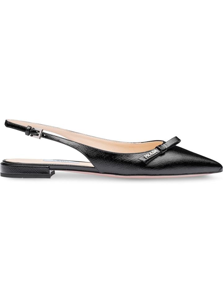 Prada Patent Leather Ballerina Slingbacks - Black